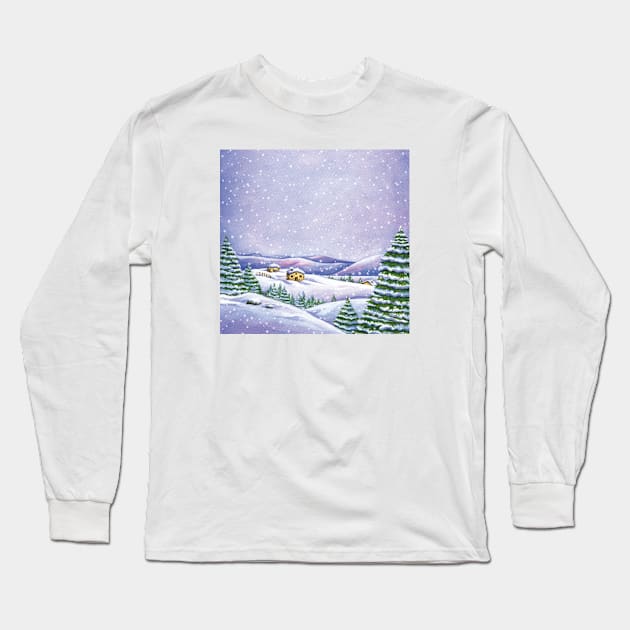 Whimsical winter landscape Long Sleeve T-Shirt by Nopi Pantelidou